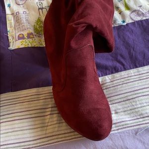 COPY - Velvet Red Healed Knee High Boots